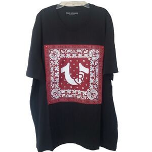 True Religion Paisley Twill Applique Logo Tee Black Mens Size 2XL  XXL Bandana